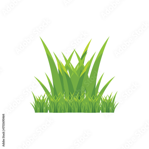 Green grass illustration with fresh blades in cartoon style. Perfect for nature design, lawn decoration, garden elements, eco concept, landscape vector, and outdoor scene artwork.