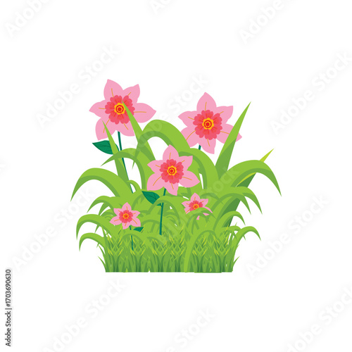 Green grass illustration with fresh blades in cartoon style. Perfect for nature design, lawn decoration, garden elements, eco concept, landscape vector, and outdoor scene artwork.