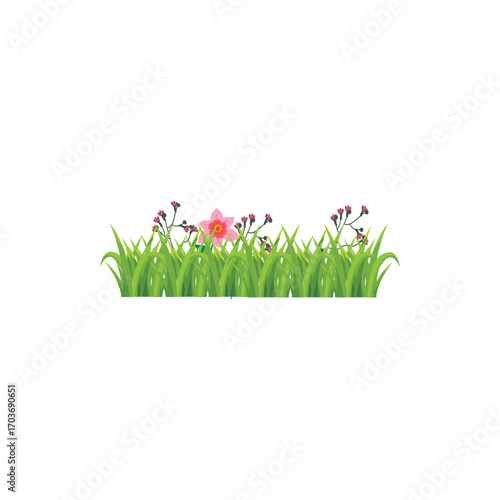 Green grass illustration with fresh blades in cartoon style. Perfect for nature design, lawn decoration, garden elements, eco concept, landscape vector, and outdoor scene artwork.