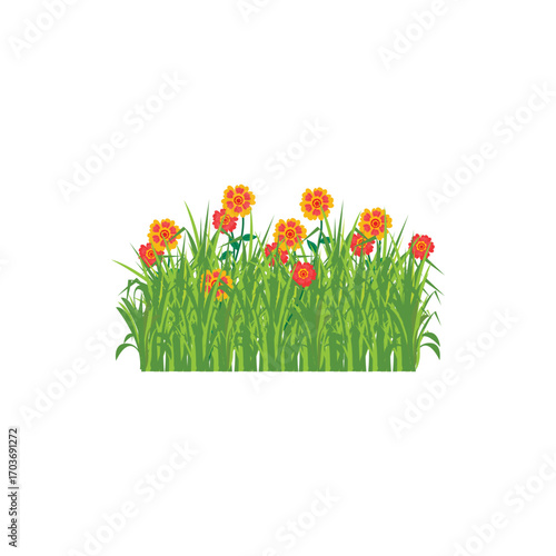 Green grass illustration with fresh blades in cartoon style. Perfect for nature design, lawn decoration, garden elements, eco concept, landscape vector, and outdoor scene artwork.