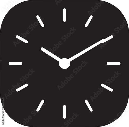 Elegant Square Clock Icon with Minimalist Design and Precise Time Display for Modern Applications