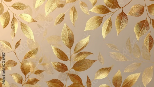 Golden leaf pattern on a soft beige background