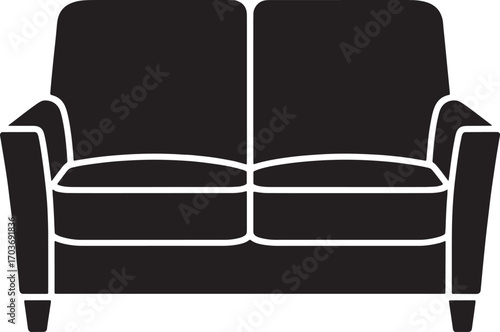 Elegant Two-Seater Sofa Silhouette for Interior Design Projects and Furniture Catalogs Illustration