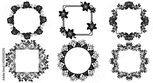 Elegant floral frames decorative botanical borders for designs circular and square arrangements vector