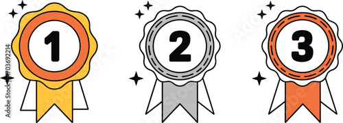 Gold Silver and Bronze Medals with Numbers 12 and 3 on White sparkles