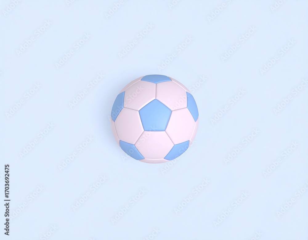 Fototapeta premium Close Up 3D Render Of A Soccer Ball With Pastel Pink And Blue Panels Floating On A Light Blue Background