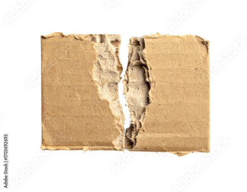 Torn cardboard box, split in two