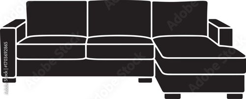 Modern Black Sectional Sofa Vector Illustration for Interior Design Layouts and Furniture Plans