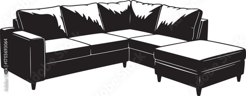 Modern Sectional Sofa Silhouette Vector Illustration for Living Room Interior Design
