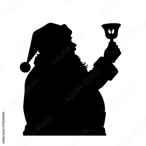 Santa claus silhouette ringing a bell isolated on white background