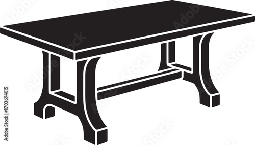 Rustic Wooden Table Icon for Interior Design Projects Black Silhouette on Transparent Background