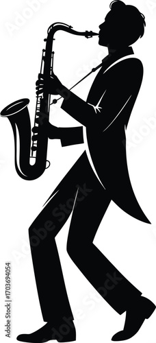 Saxophone Player Silhouette Illustration for Jazz Events and Musical Performance Promotions