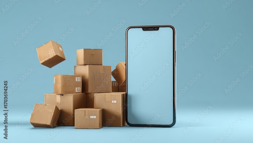 Obraz premium Smartphone surrounded by cardboard boxes