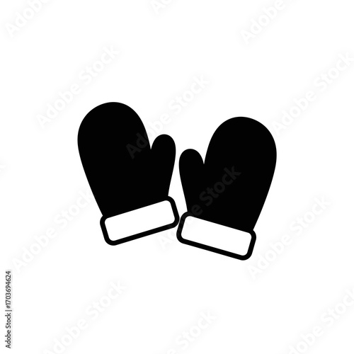 Pair of black mittens silhouette isolated on white background