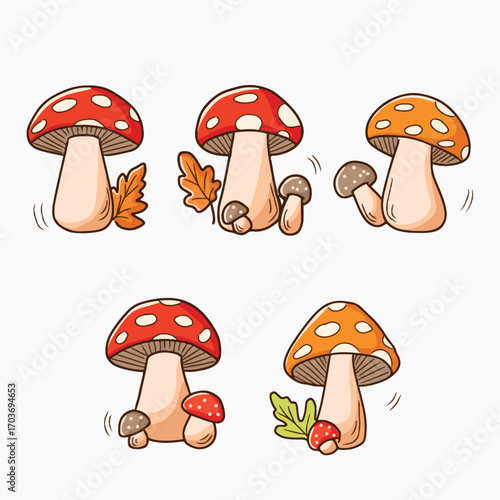 set of collection cute vector mushroom autumn