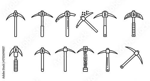 Collection of vintage mining tools pickaxes and hammers isolated objects set vector