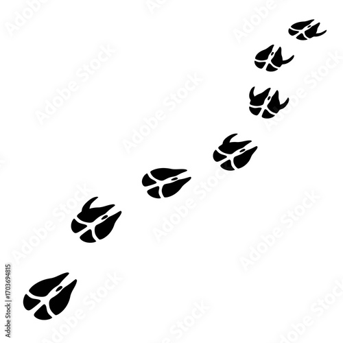 Animal hoof prints trail silhouette isolated on white background