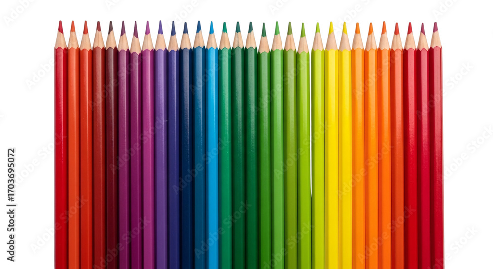 Obraz premium Row of colored pencils isolated on transparent background
