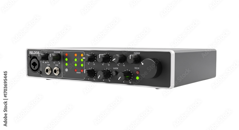 Obraz premium Audio interface with knobs and lights isolated on white isolated on transparent background