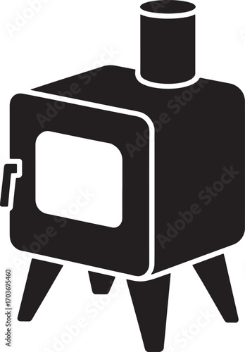 Wood Stove Icon Vector Illustration Fireplace Heater Heating Appliance Black Silhouette Isolated