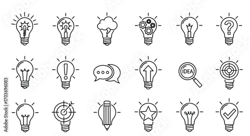 Collection of hand-drawn light bulb icons representing ideas and innovation vector