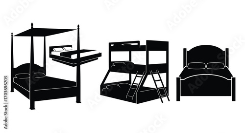 Collection of modern and traditional beds for children and adults interior design furniture set vector