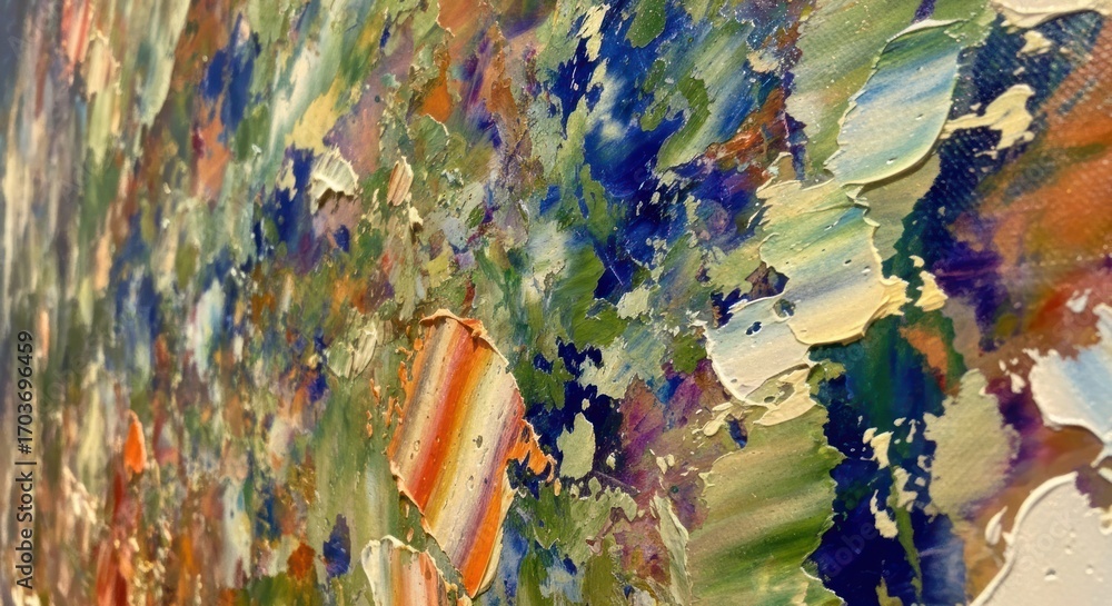 Obraz premium Abstract painting, close-up view, vibrant colors, impasto texture