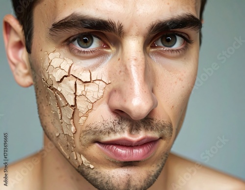 Close-up of man with dry, cracked skin
