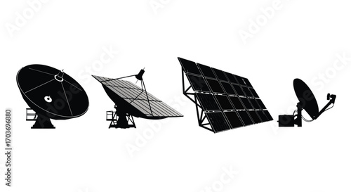 Diverse satellite dish and solar panel array technology collection isolated vector
