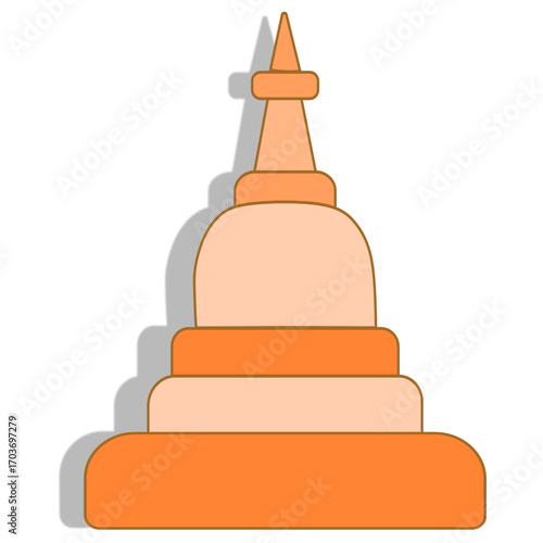 Vector illustration of a single stupa meditation symbol representing enlightenment, peace, and spiritual harmony, ideal for Buddhist art, cultural projects, logos, icons, and decorative design.
