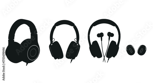 Three diverse headphone styles from over-ear to earbuds showing audio evolution concept vector