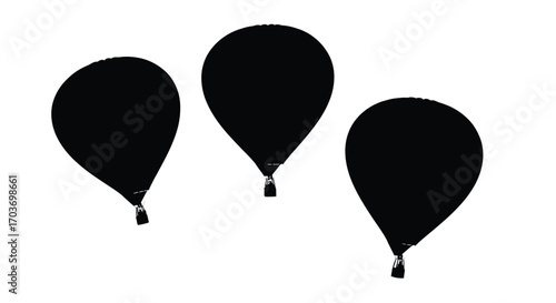 Three silhouette black balloons floating upward celebration party fun festive atmosphere vector