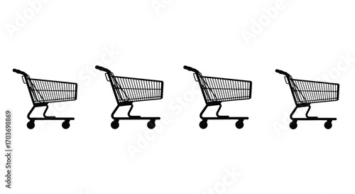 Row of hand drawn shopping carts representing consumerism and retail choices vector