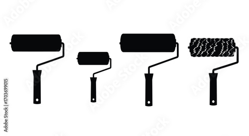 Collection of silhouette paint rollers of various sizes and textures for home improvement projects vector