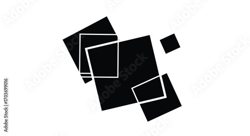 Abstract geometric composition of overlapping black squares and frames for modern design concepts vector