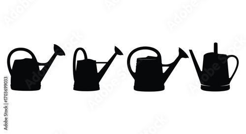 Collection of silhouette watering cans for garden plants and floral care vector