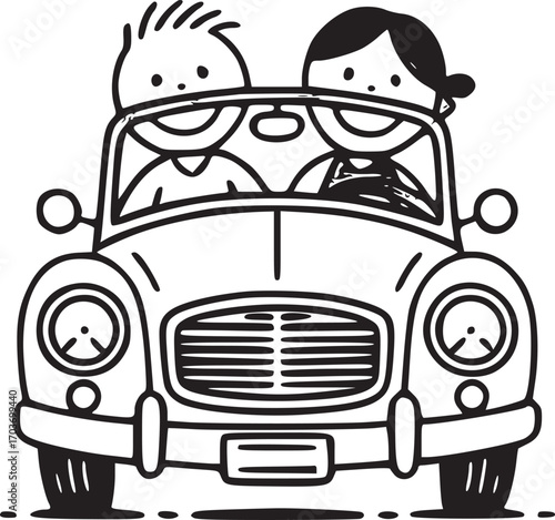 Road Trip Adventure: A cheerful pair embarks on a delightful road trip within a classic automobile, igniting a sense of freedom and joy. 