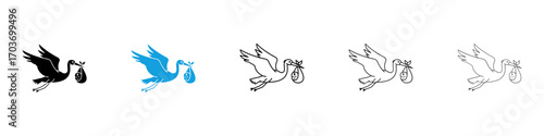 Stork with baby icons vector illustration for ui