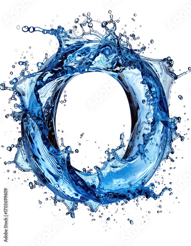 Abstract circular design of swirling, vibrant blue water splashes