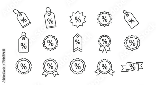 Hand drawn discount percentage icons for sales promotions and special offers vector
