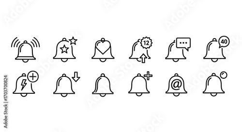 Set of hand drawn notification bell icons symbolizing alerts messages and information icons collection vector