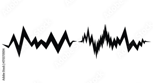 Abstract jagged black sound waveform graphic representation of audio signal flow vector