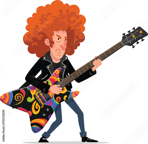 Musician with wild hair plays guitar	