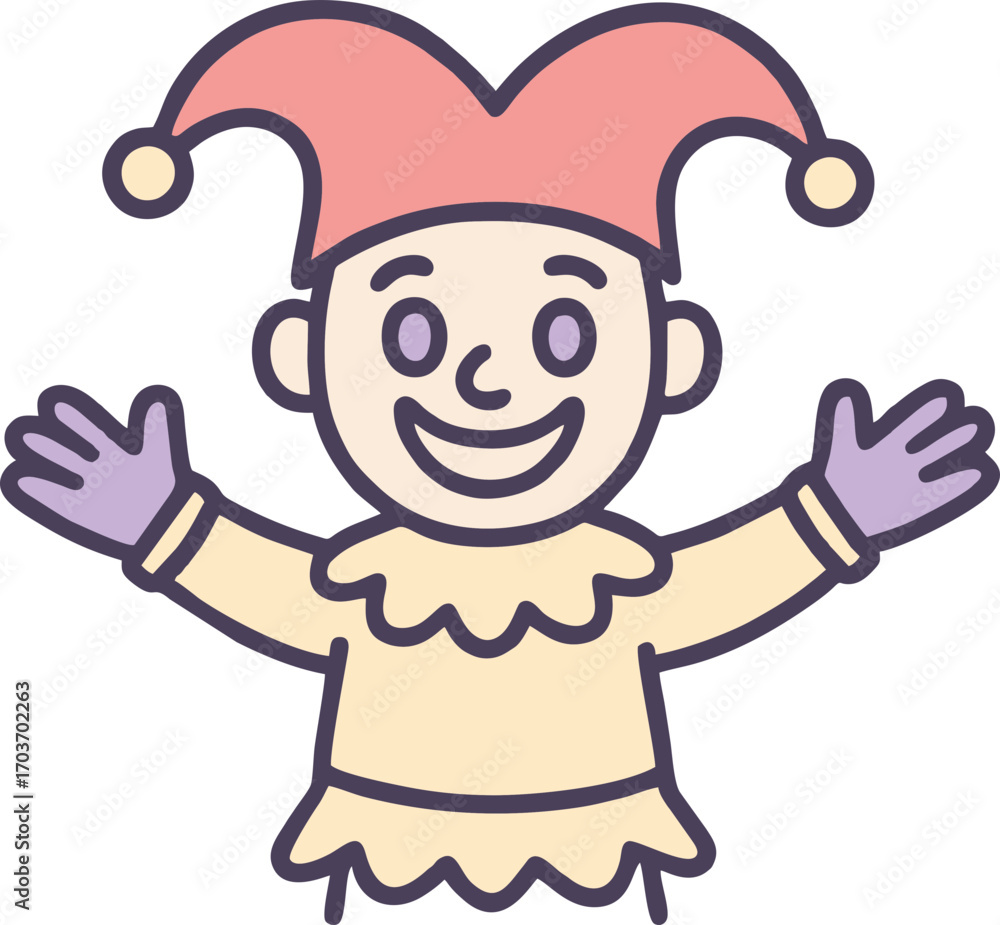 Fototapeta premium Cartoon Style Cheerful Jester with Hat and Open Arms Illustration