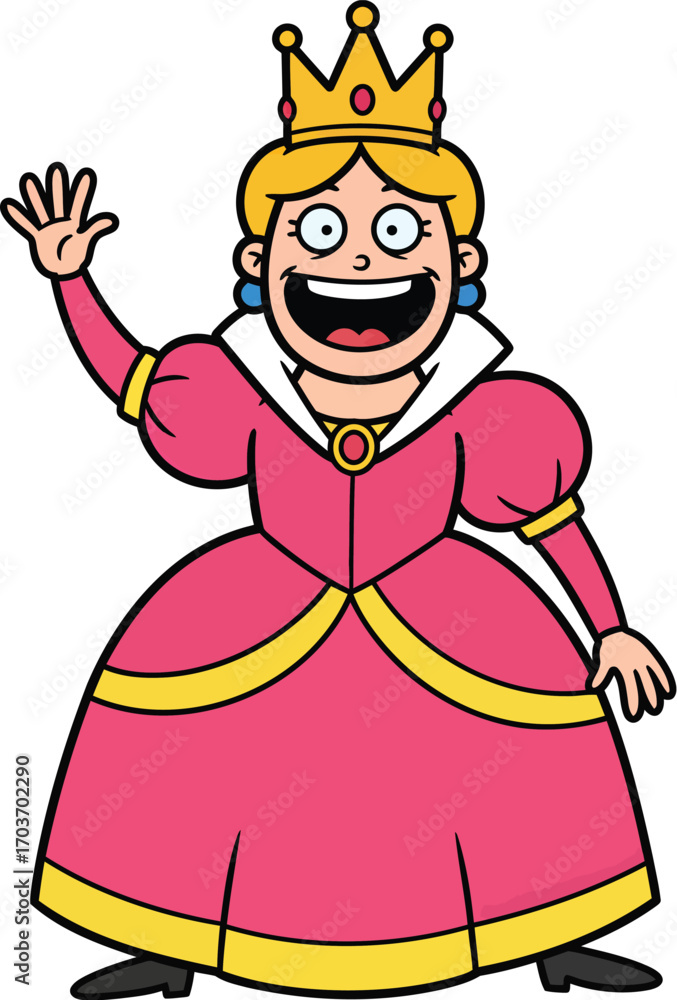 Obraz premium Cartoon Queen Waving Hello Happily 