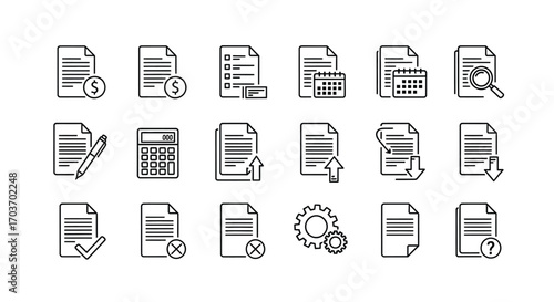 Collection of hand drawn document and file icons representing business and data management concepts vector