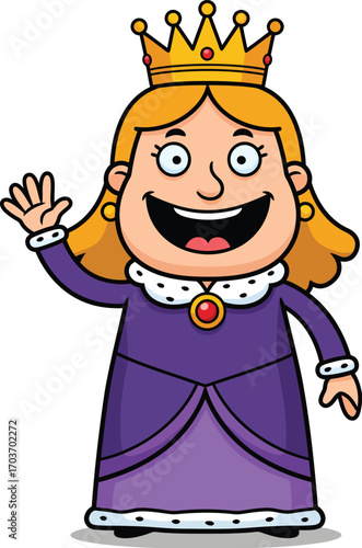 Cartoon Queen Waving Hello	