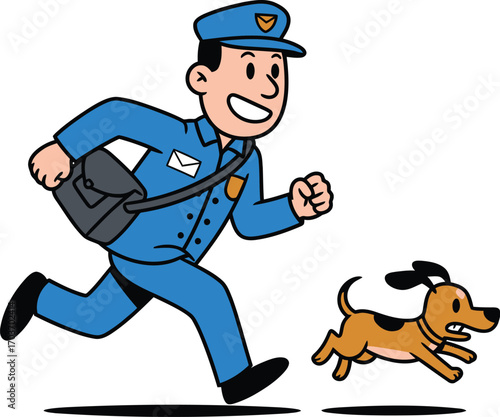 Mailman running from dog cartoon	