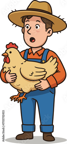 Farmer holding a chicken cartoon	