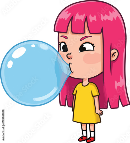 Girl Blowing Large Bubble Gum	